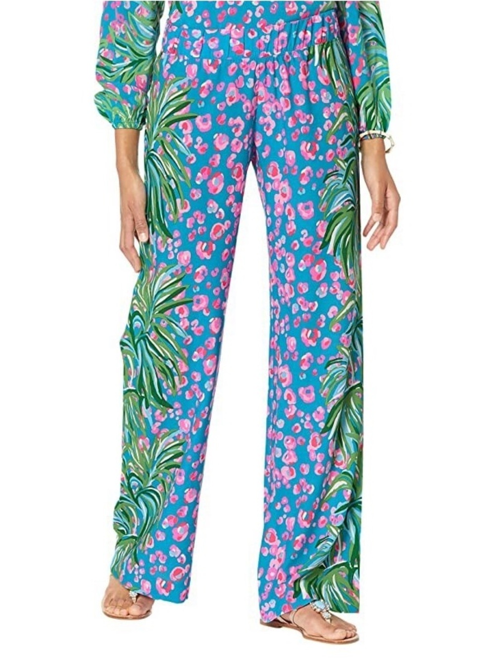 Lilly Pulitzer Women's Turquoise Bal Harbour Palazzo Pants Size XL Read